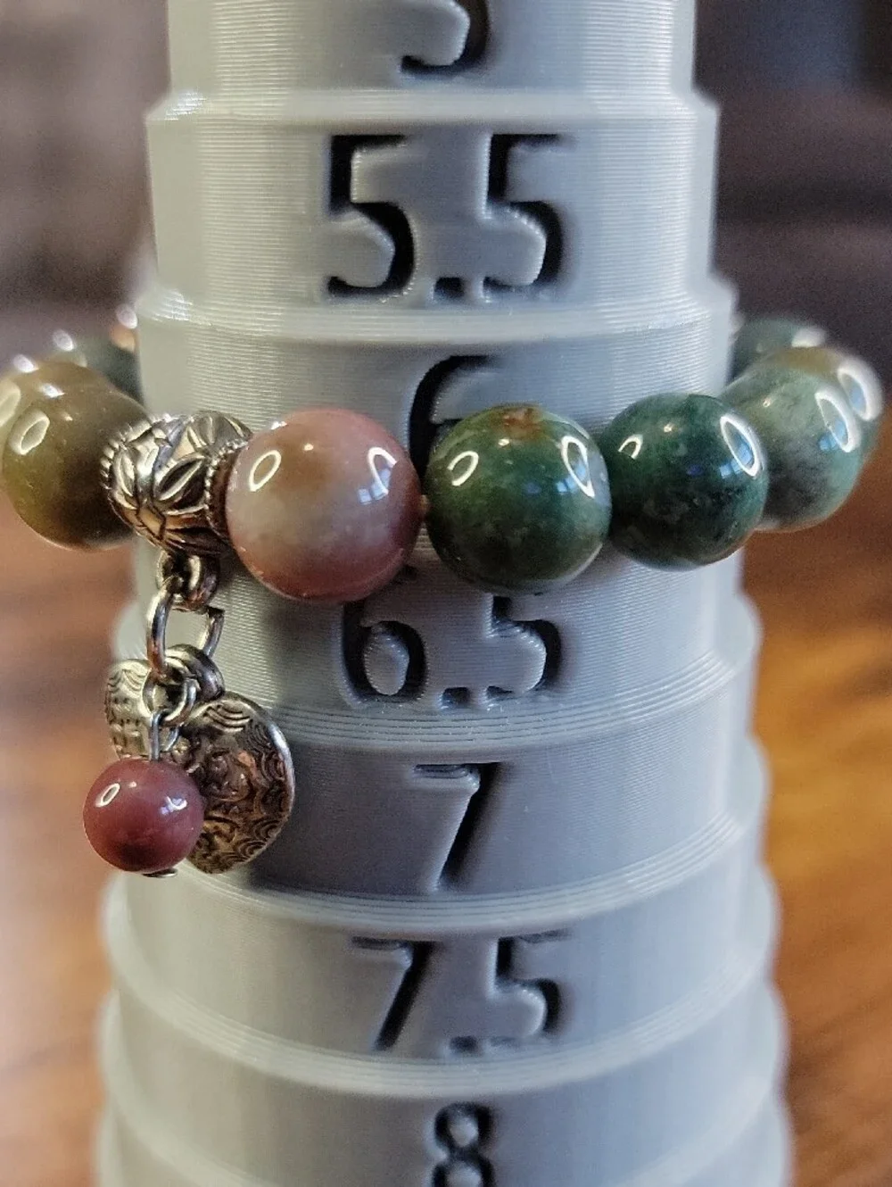 Agate Stretch Bracelet with Heart Charm